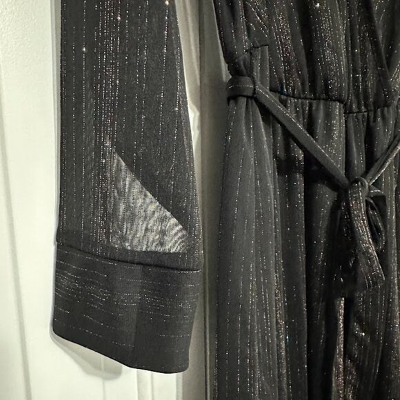 Black Sheer Sparkle Midi Dress with Belt and Long Sleeves Size: M - Picture 8 of 12